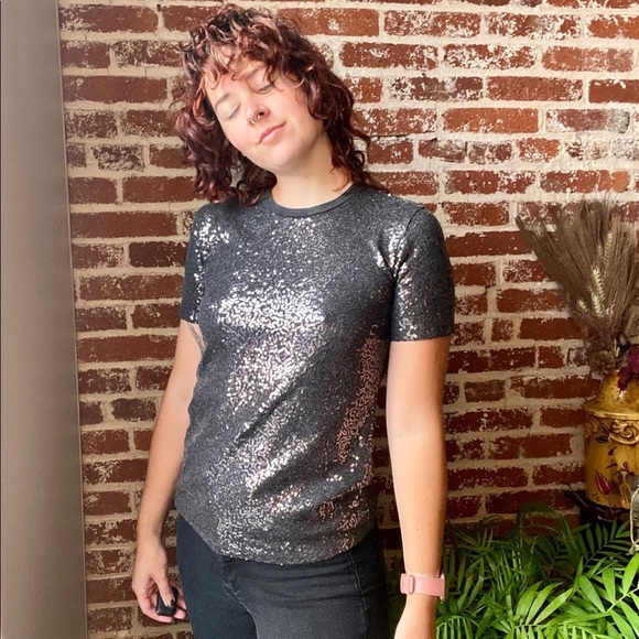 Dkny Tops - NWT DKNY black sequin short sleeve top